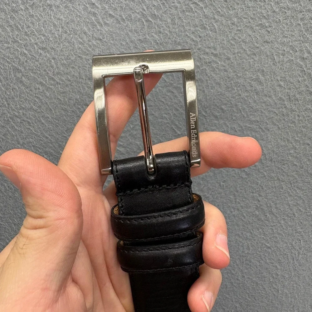 Allen Edmonds Belt Mens 44 Black Leather Square Buckle Made in USA Dress 39501